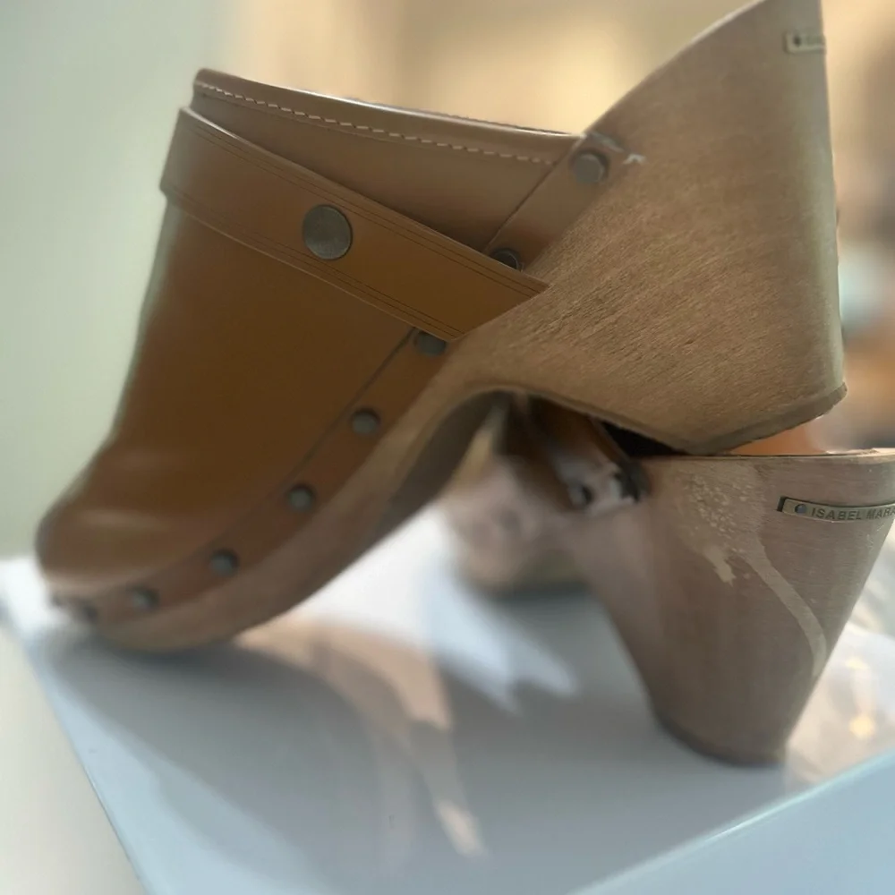 Isabel Marant Étoile Brown Leather Studded Wooden Clogs – Size 39 (US 8.5–9) - Picture 4 of 10